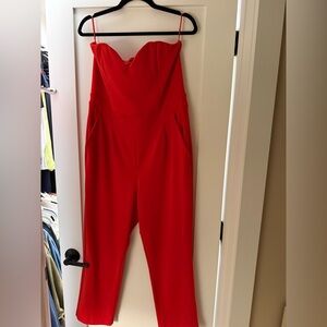 Express Vibrant Red Strapless Jumpsuit
